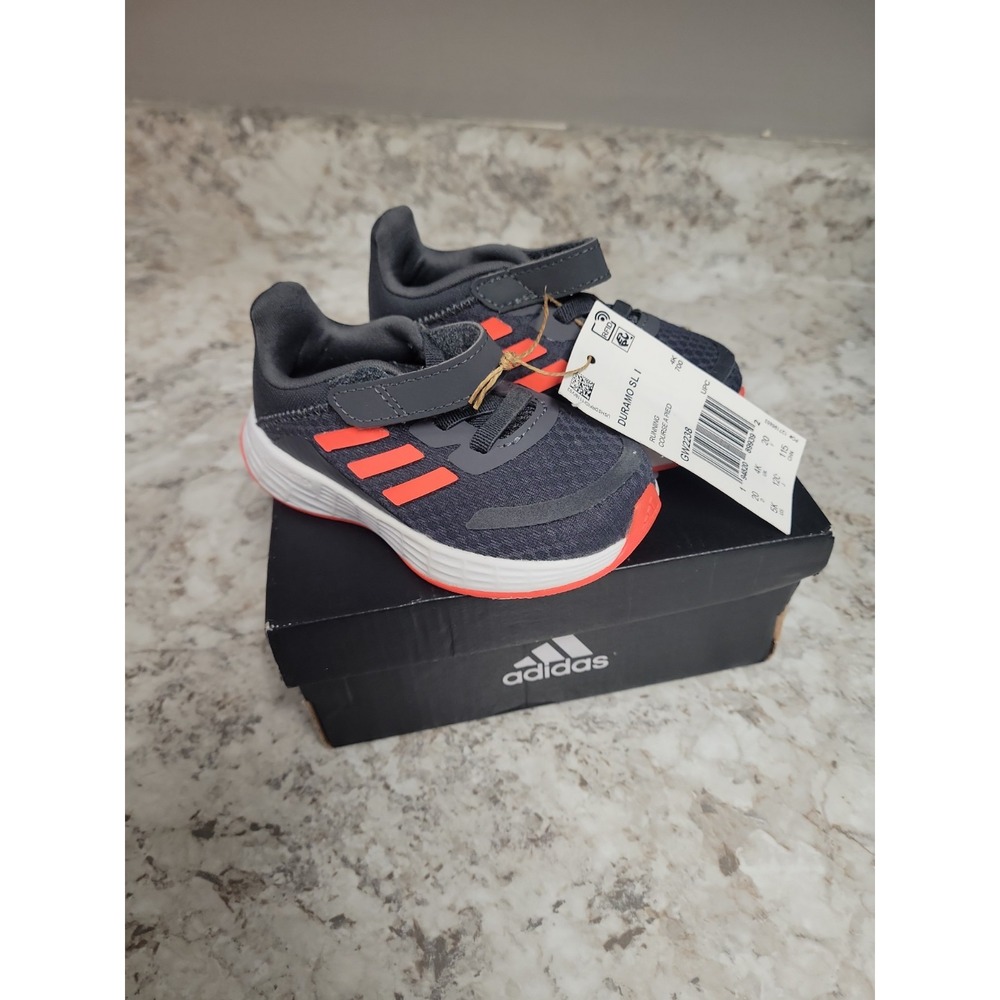adidas Duramo SL I Unisex Kids Hook & Loop Running Sneakers US 5K Gray/Red